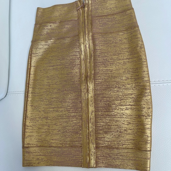 Herve Leger Gold Metallic Bandage Skirt Size XS - Picture 3 of 7